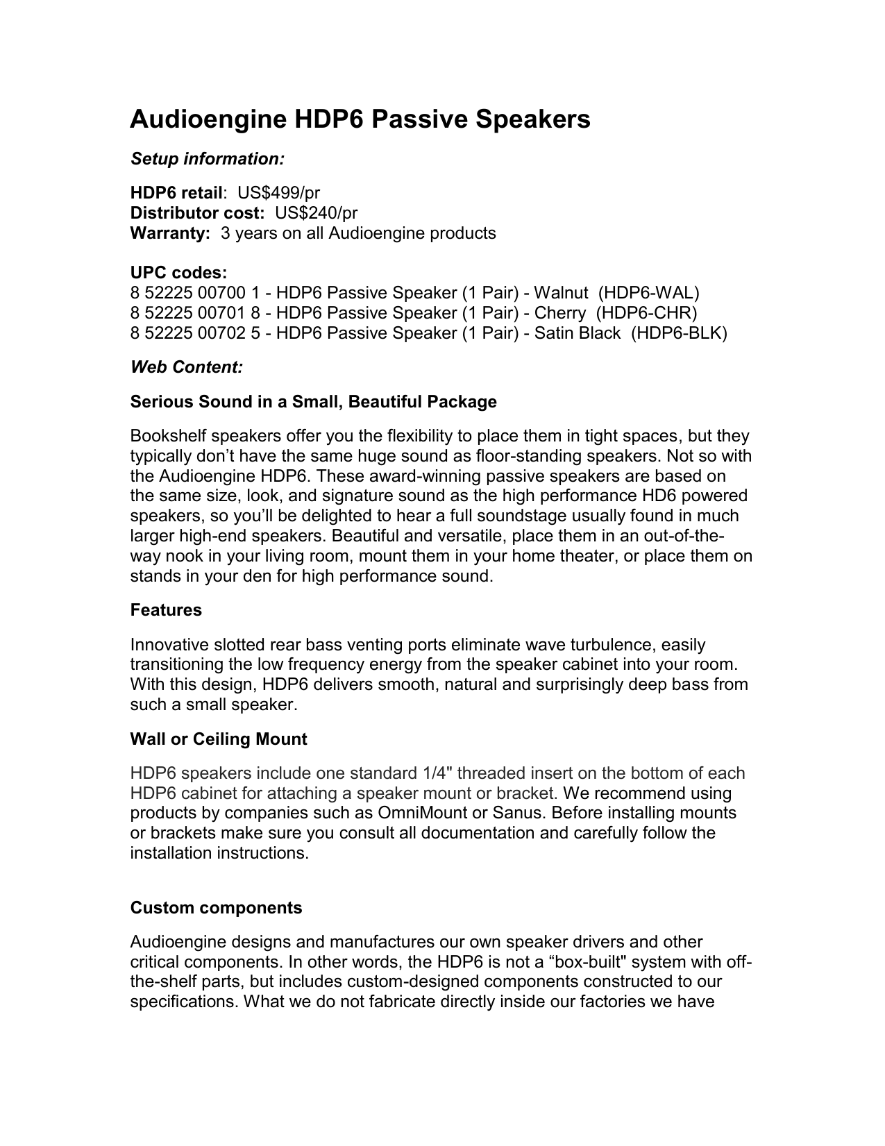 hdp6 passive speakers