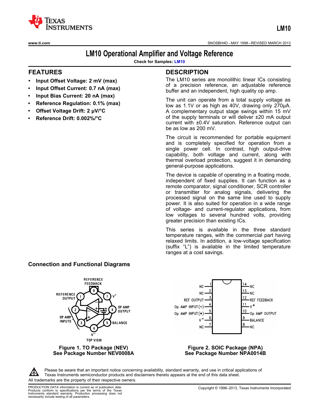 Lm10 Operational Amplifier And Voltage Reference Manualzz