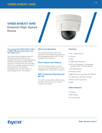 VHSD-810EXT-AHD External High Speed Dome Tyco UK branded | Manualzz