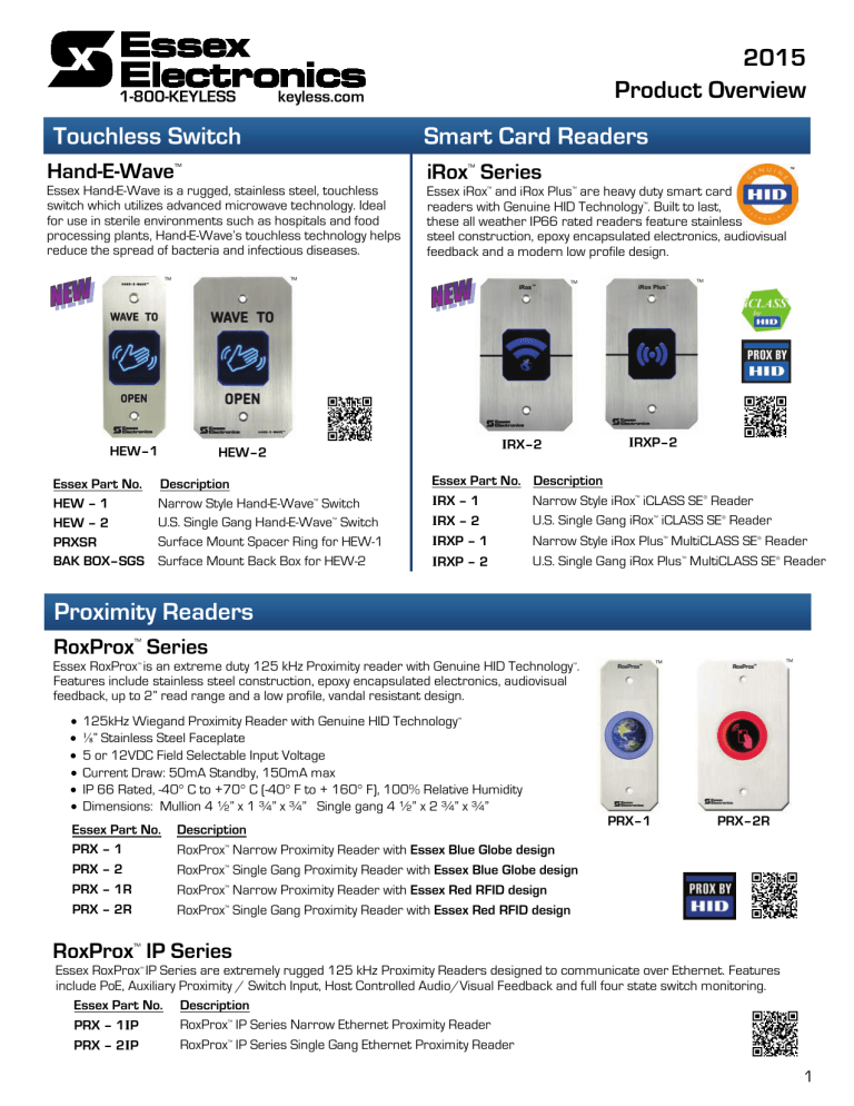 Essex Electronics Products Overview Manualzz