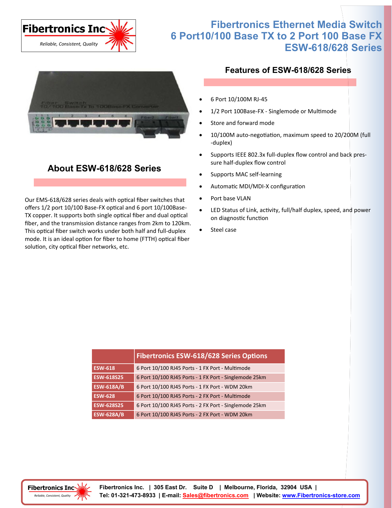 6 Port Fiber Switch 10/100 RJ45 to 2 Fiber Port, WDM 25km