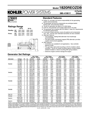 Standard Features Ratings Range Generator Set Ratings | Manualzz