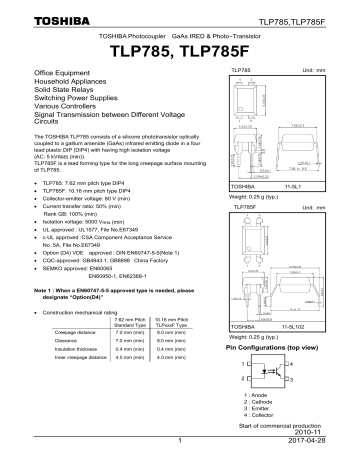 Toshiba Semiconductor and Storage Isolators Pack of 100 F TLP785 TLP785 F Toshiba Semiconductor and Storage Isolators Pack of 100 F TLP785 TLP785 F
