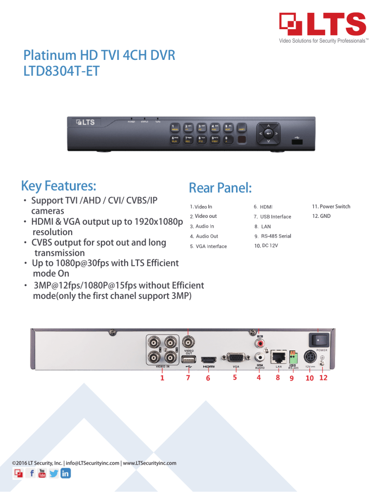 Platinum HD TVI 4CH DVR LTD8304T-ET Key Features | Manualzz