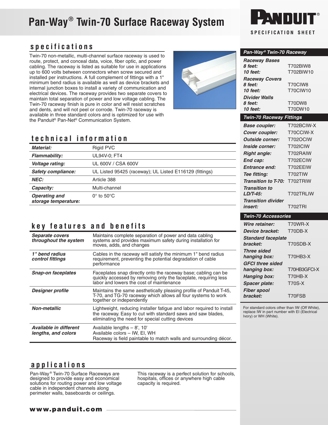 Panduit Pan-Way LD Surface Raceway - cable raceway - LD10EI8-A - Cable  Management 