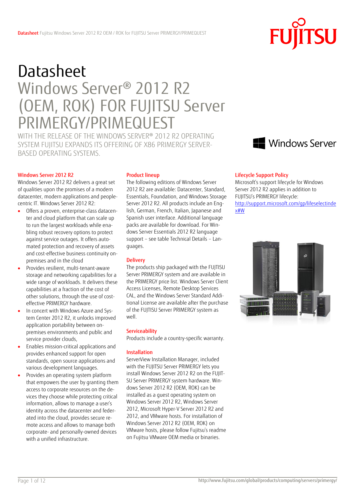 Datasheet Windows Server 2012 R2 Oem Rok For Fujitsu