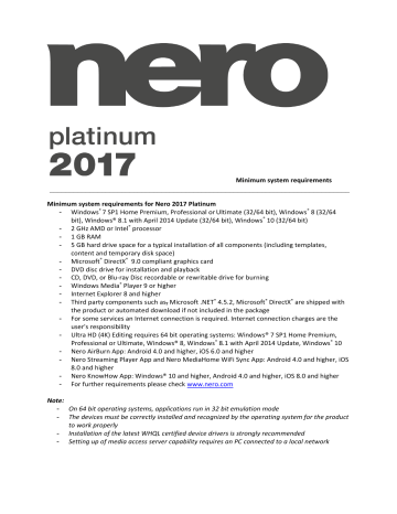 nero 2017 platinum system requirements