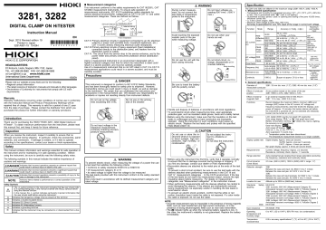 Hioki DIGITAL CLAMP ON HiTESTER 3281,3282 Instruction Manual | Manualzz