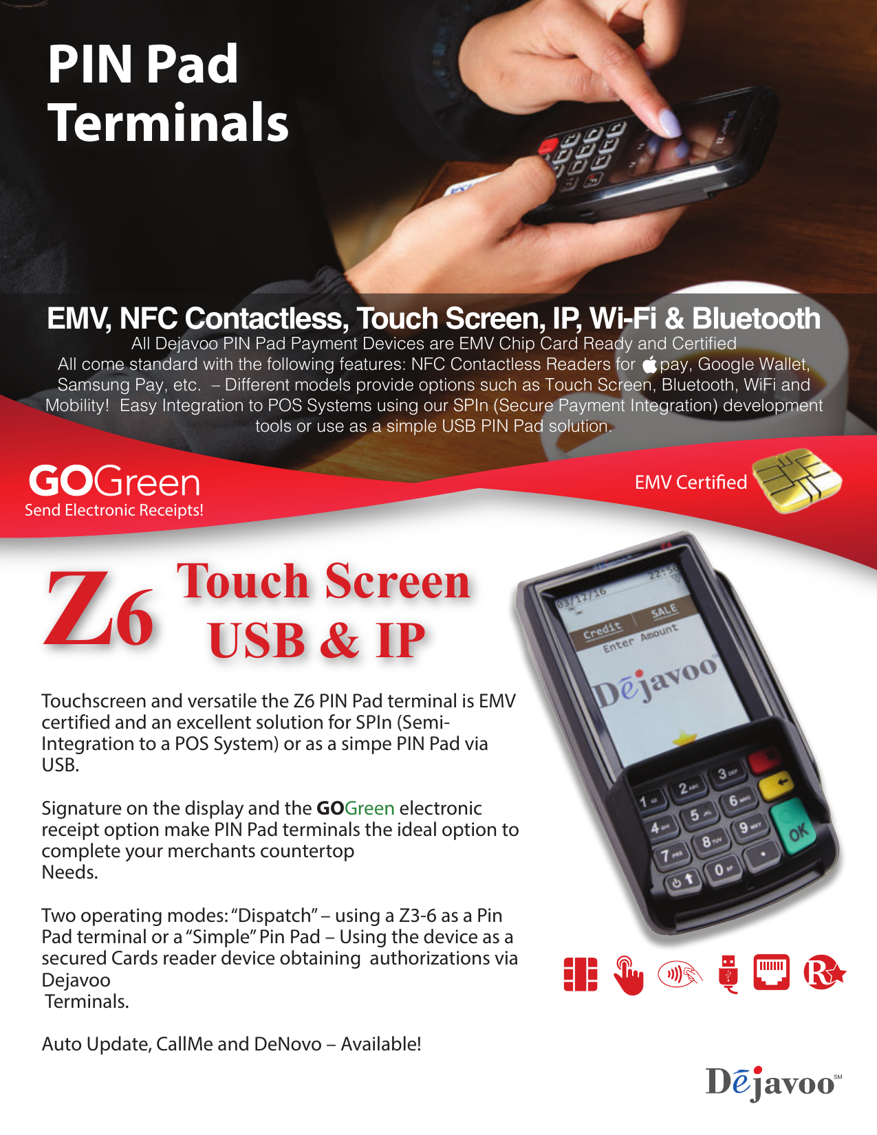 Dejavoo Z3 EMV CTLS Pin Pad Terminal with Carlton 500 Encryption