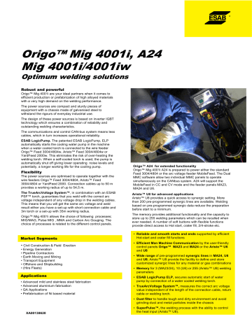 Origo™ Mig 4001i, A24 Mig 4001i/4001iw | Manualzz
