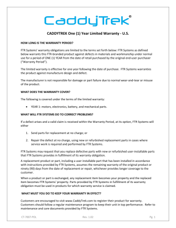 CADDYTREK One (1) Year Limited Warranty 