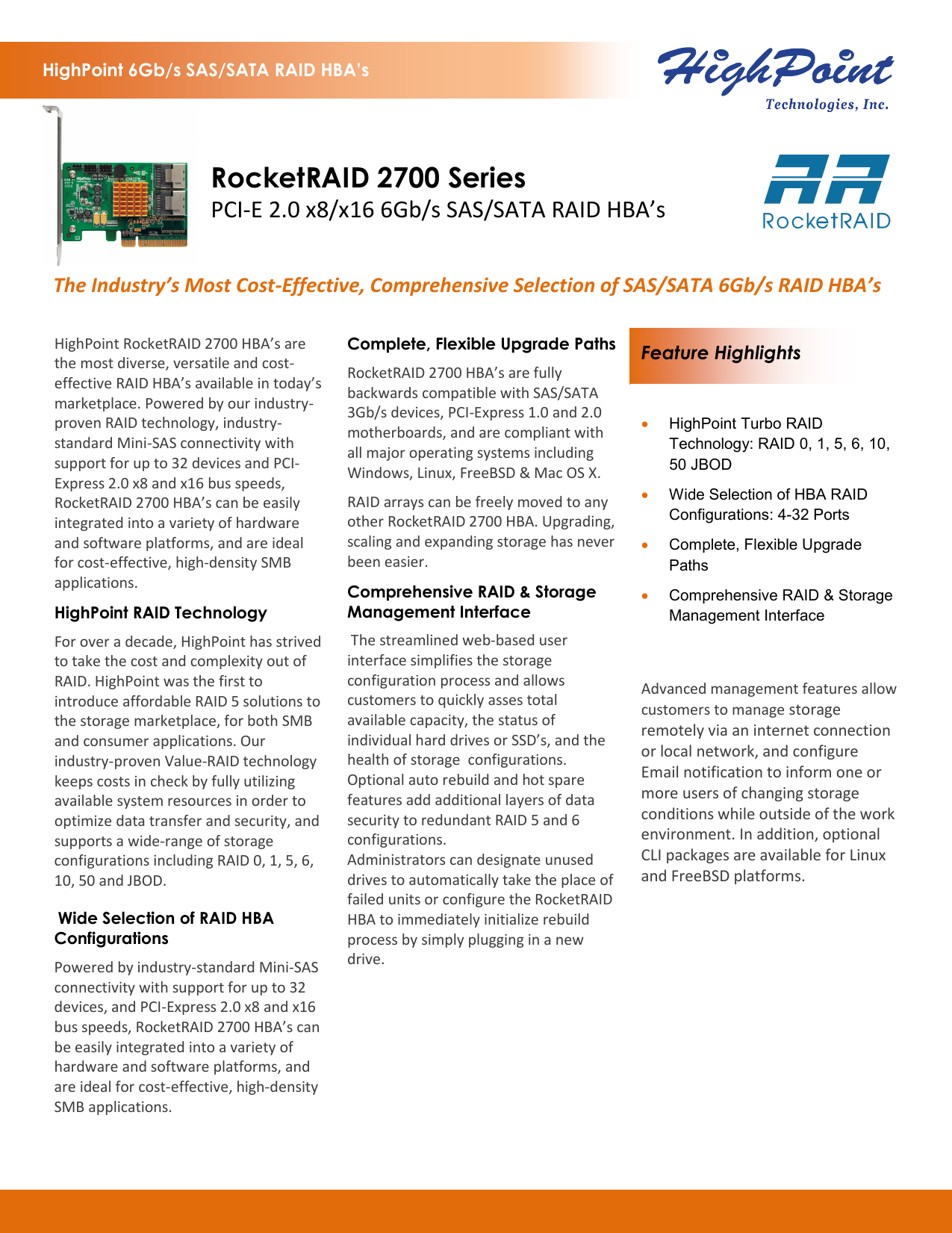 Highpoint Rocketraid 2740 PCIE 2.0 SAS 6GB//S HBA 16 PORT RAID CONTROLLER RR2740