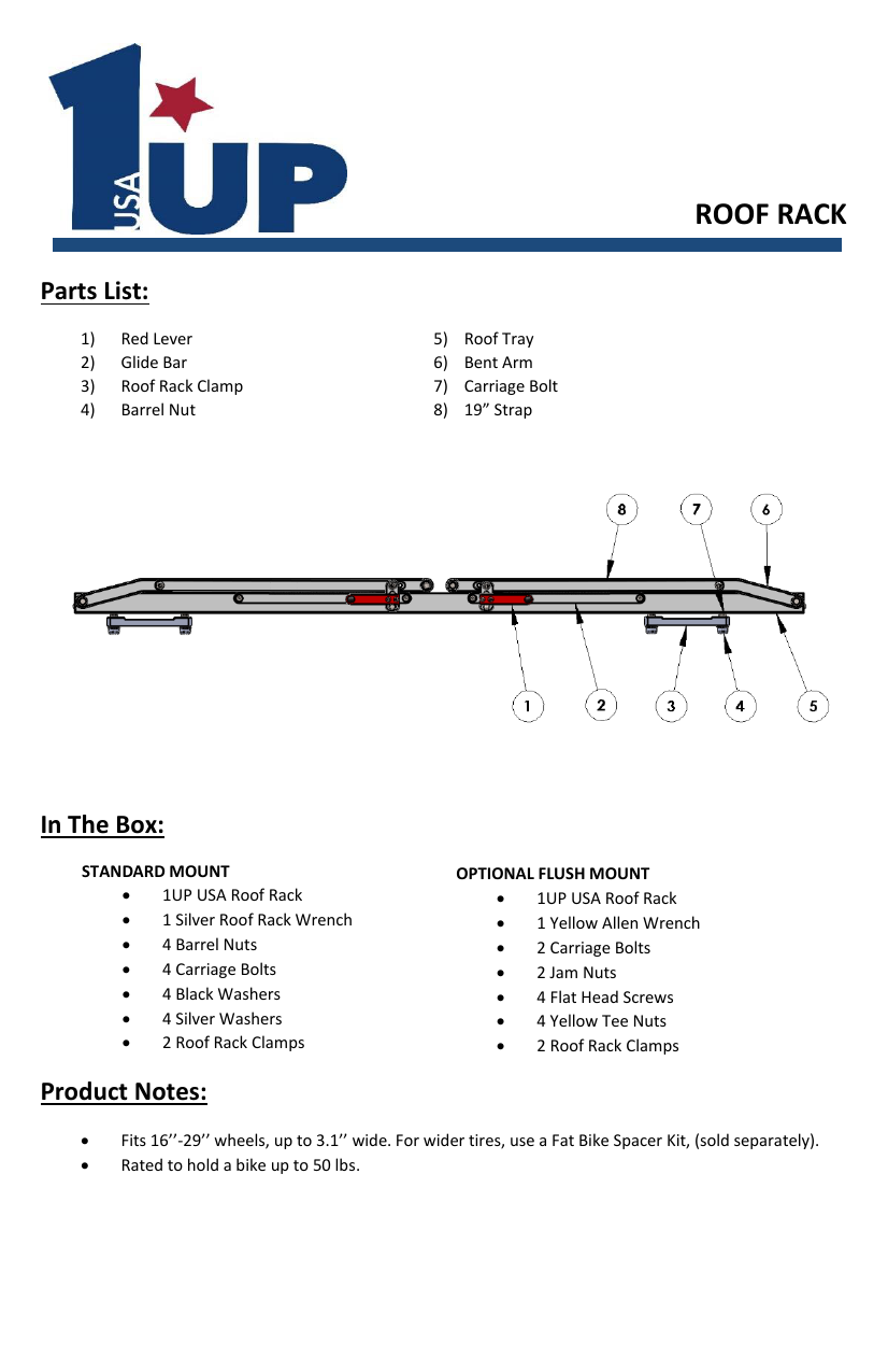 1up bike rack parts