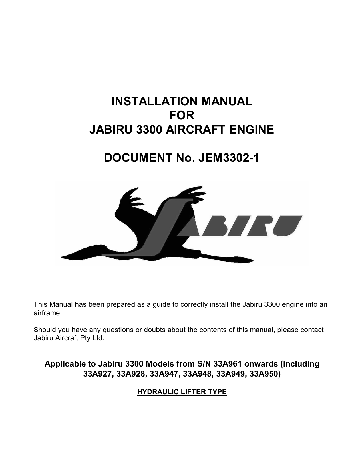 INSTALLATION MANUAL FOR JABIRU 3300 Manualzz