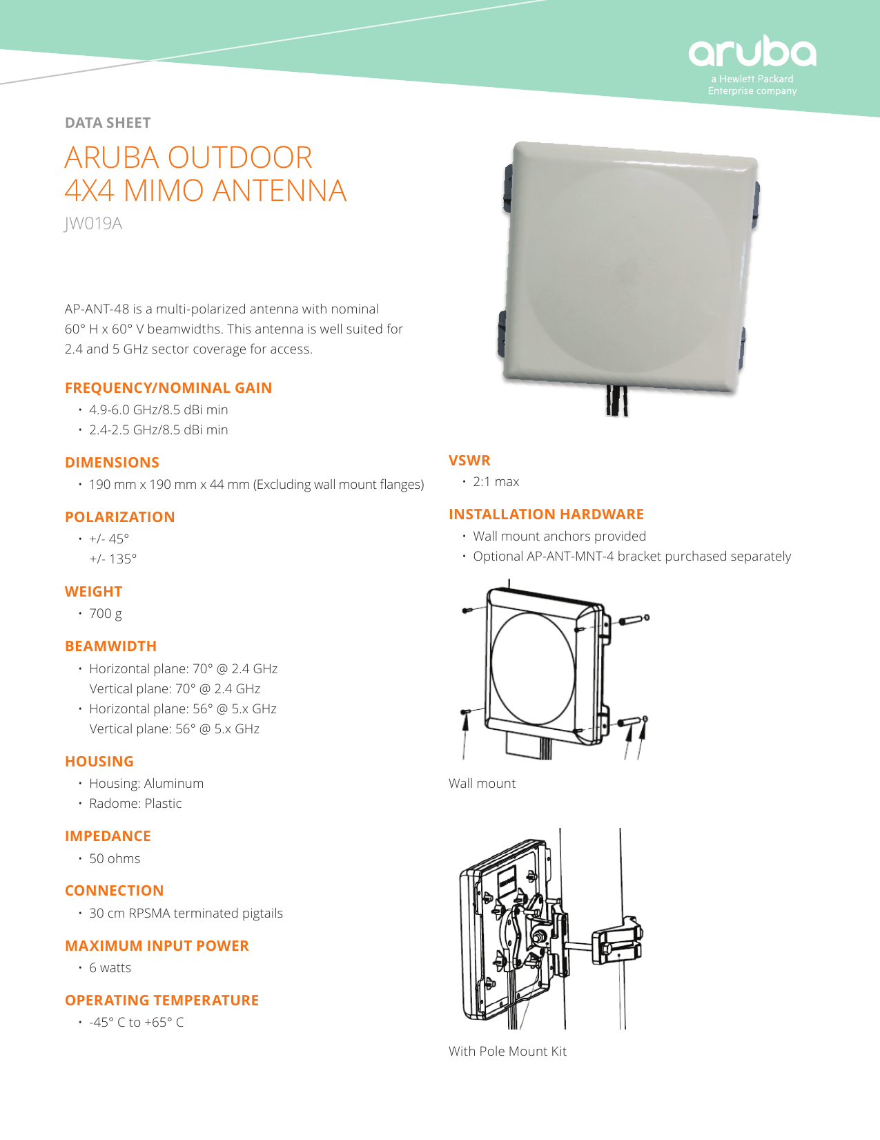 Aruba Outdoor 4×4 MIMO Antenna AP-ANT-48 | Manualzz