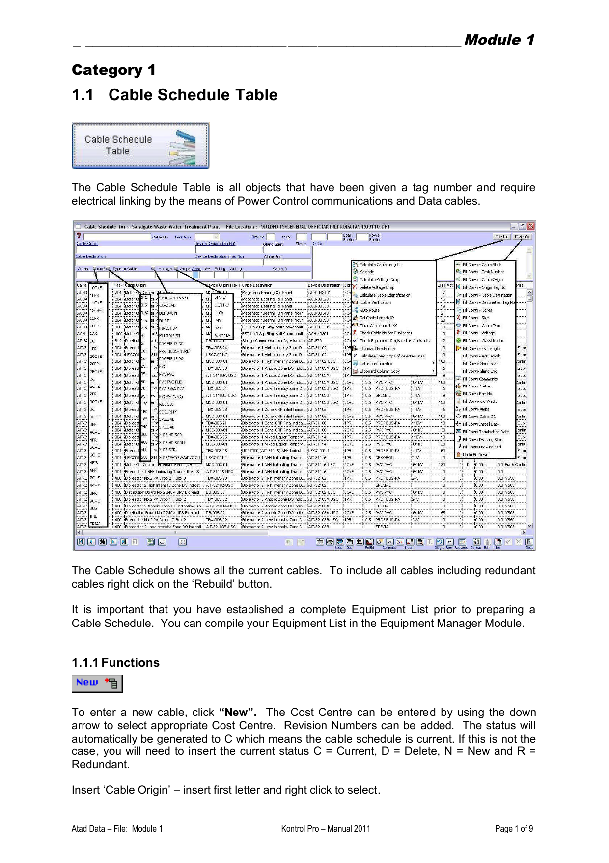 1.1 Cable Schedule Table Manualzz