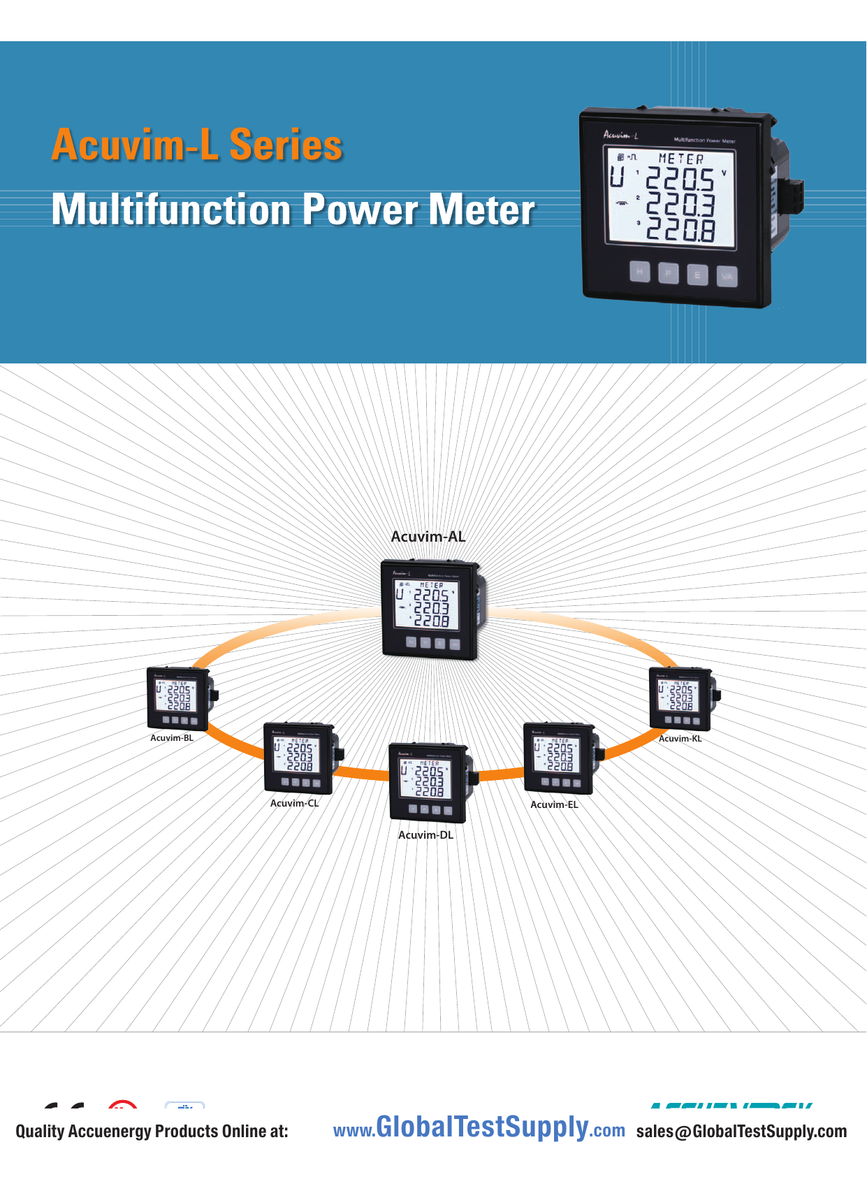 AccuEnergy Acuvim-KL-D-5A-P1 Multifunction LCD Power Meter 100-415VAC 50-60Hz 