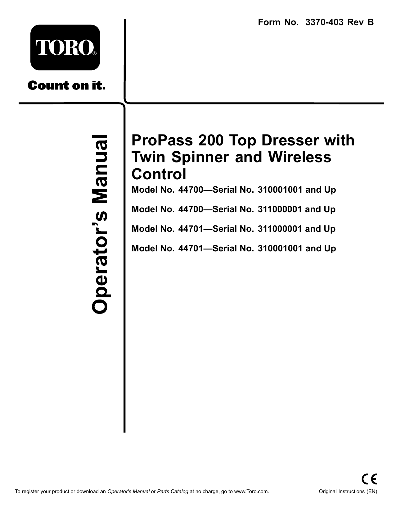 ProPass 200 Top Dresser with Twin Spinner and Wireless Manualzz