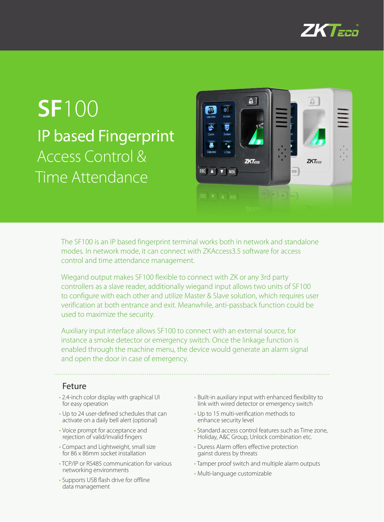 Security & Surveillance Biometrics Electronics ZKTeco ACCESS CONTROL TERMINAL SF100