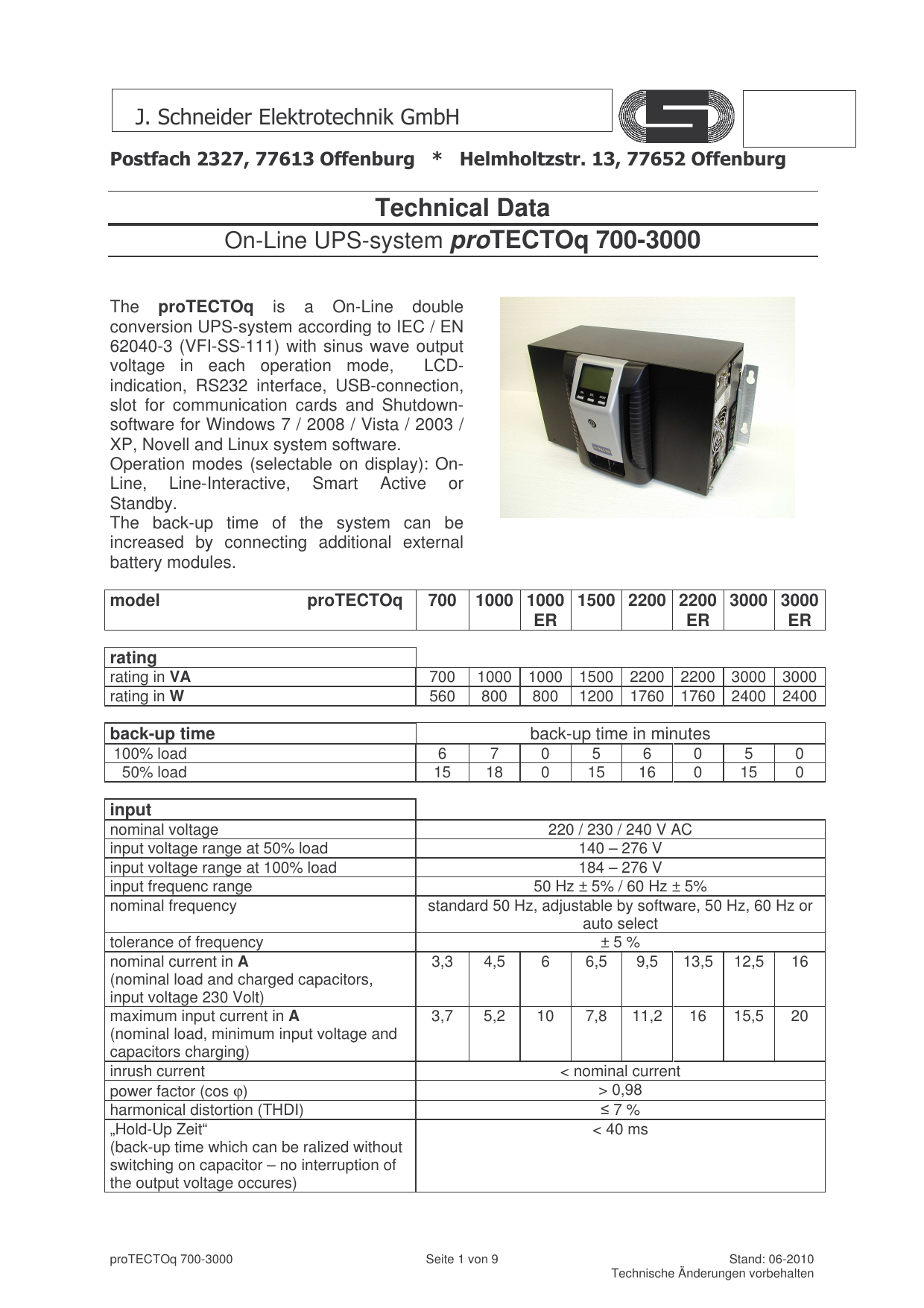 proTECTOq 700-3000 - J. Schneider Elektrotechnik GmbH ...