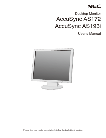 Recommended use. NEC AccuSync AS193i, AccuSync AS172 | Manualzz