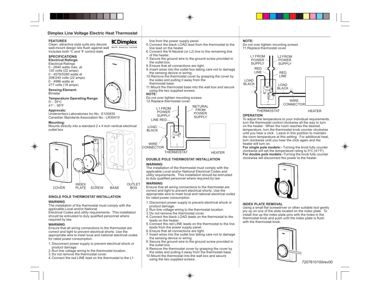 Dimplex Double Pole Thermostat Wiring Diagram - Style Guru: Fashion