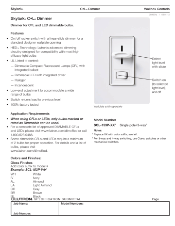 Lutron Skylark SCL-153P-WH Spec Sheet - Polar | Manualzz