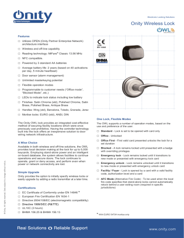 Onity Wireless Lock | Manualzz