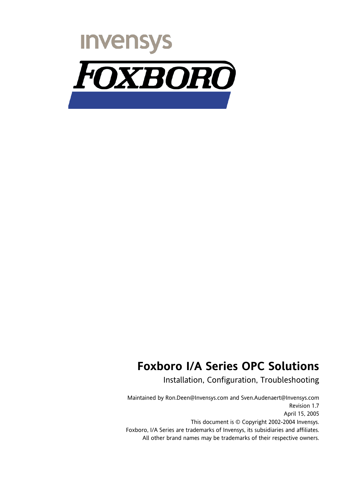 Foxboro I A Series Opc Solutions Manualzz