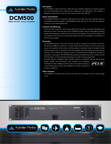 AUSTRALIAN MONITOR DCM500 - Datasheet | Manualzz