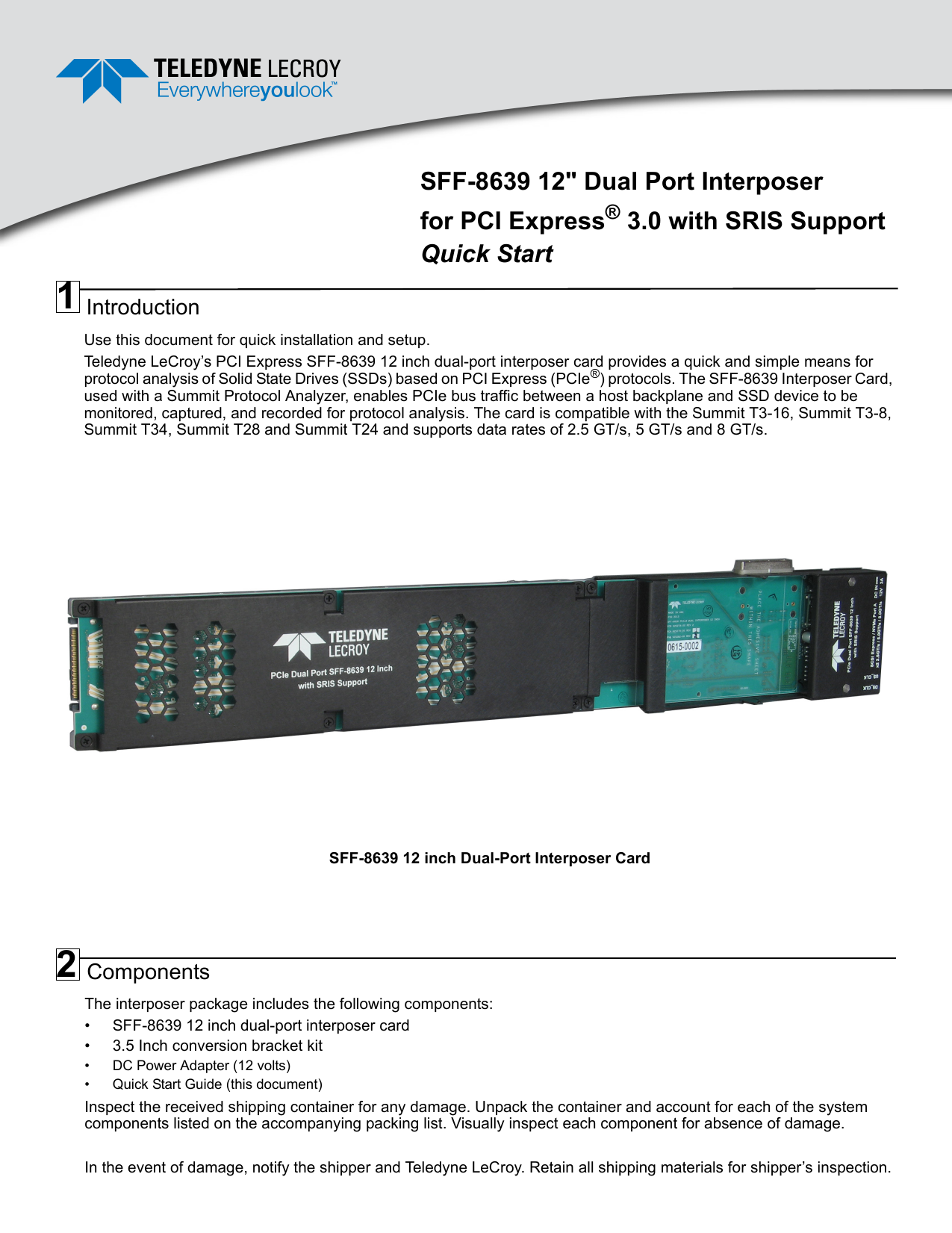 PCIe Gen3 SFF-8639 12" Dual- Port Interposer with SRIS Support | Manualzz