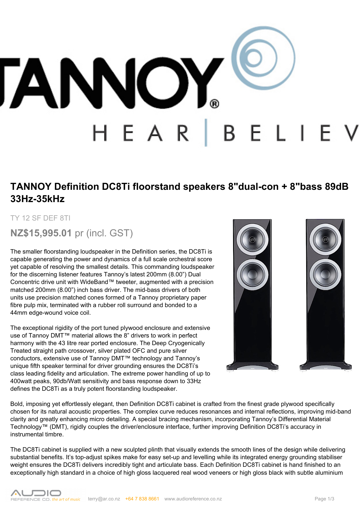 tannoy xt8f positioning