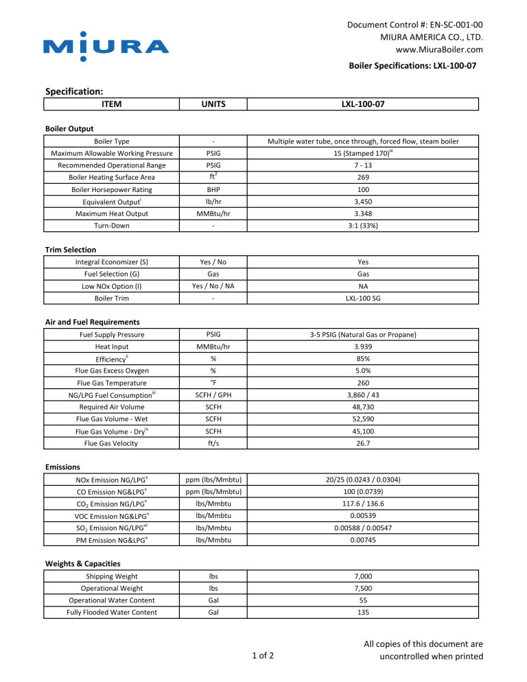 Specification Miura Boilers Manualzz