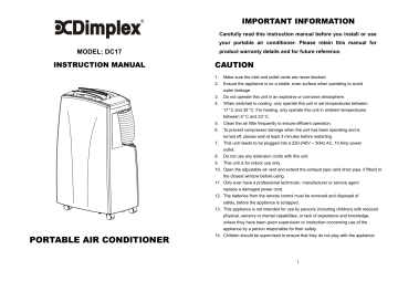 Dimplex 5kW Portable Air Conditioner User Manual | Manualzz