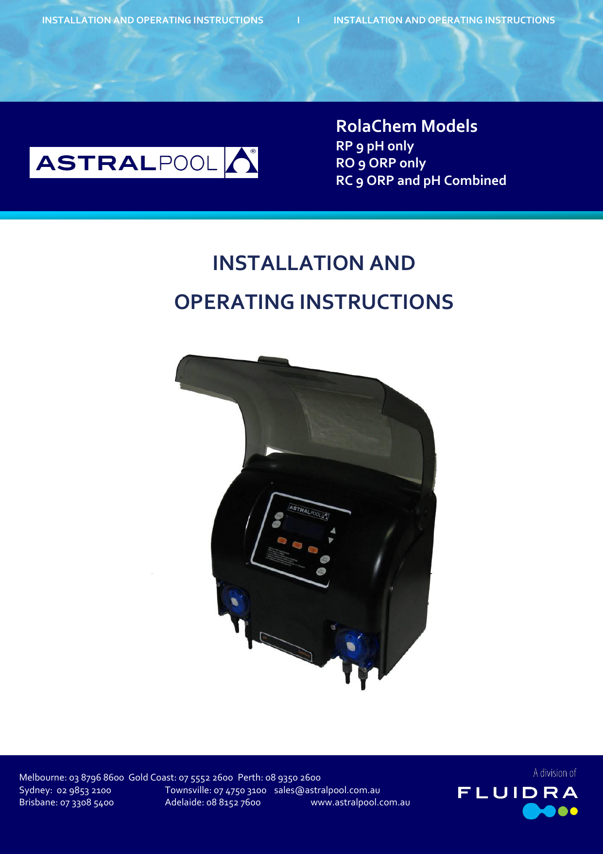 Astral Pool RP 9 pH only Installation And Operating Instructions Manual