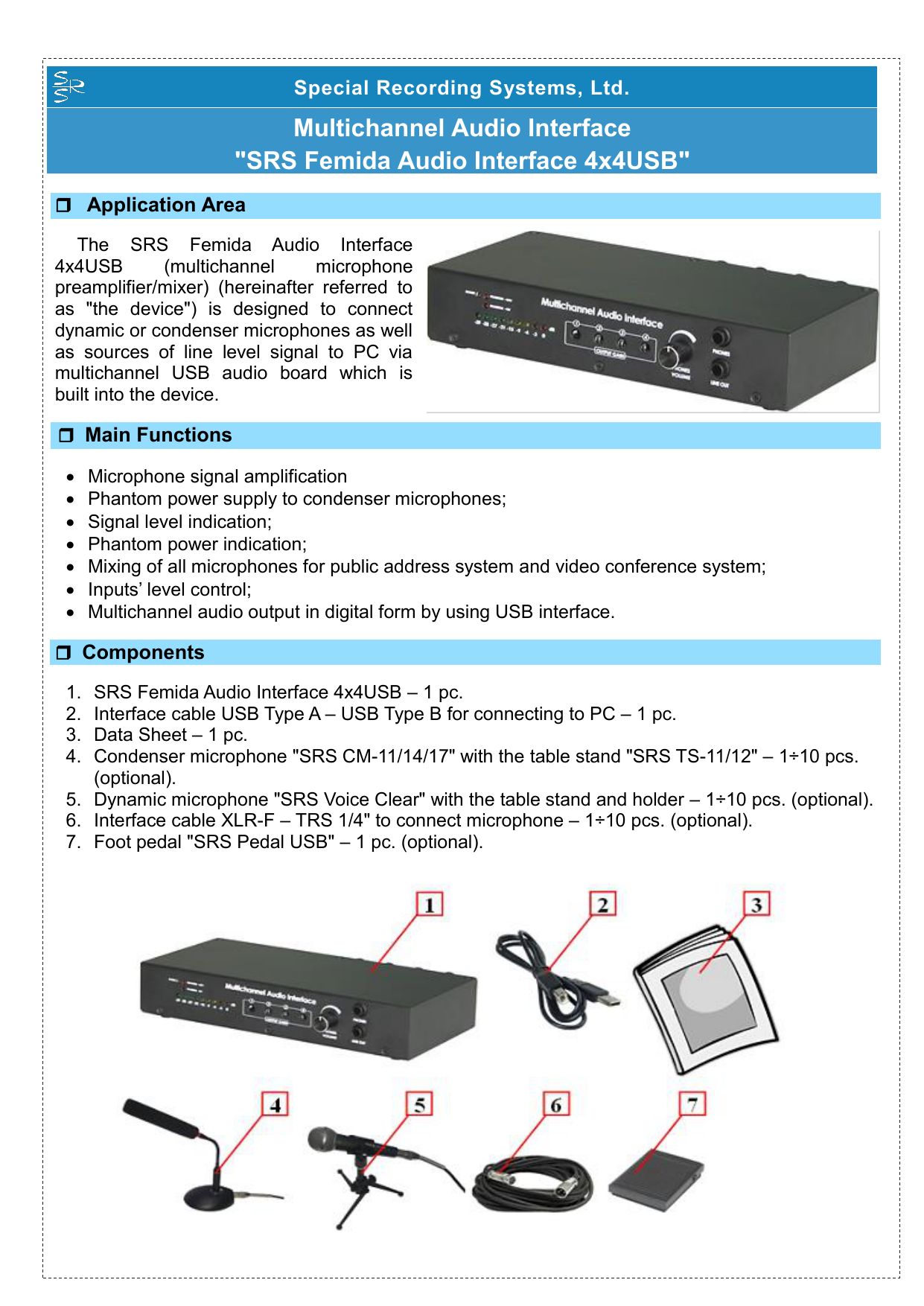 Multichannel Audio Interface "SRS Femida Audio Interface 4x4USB" Manualzz