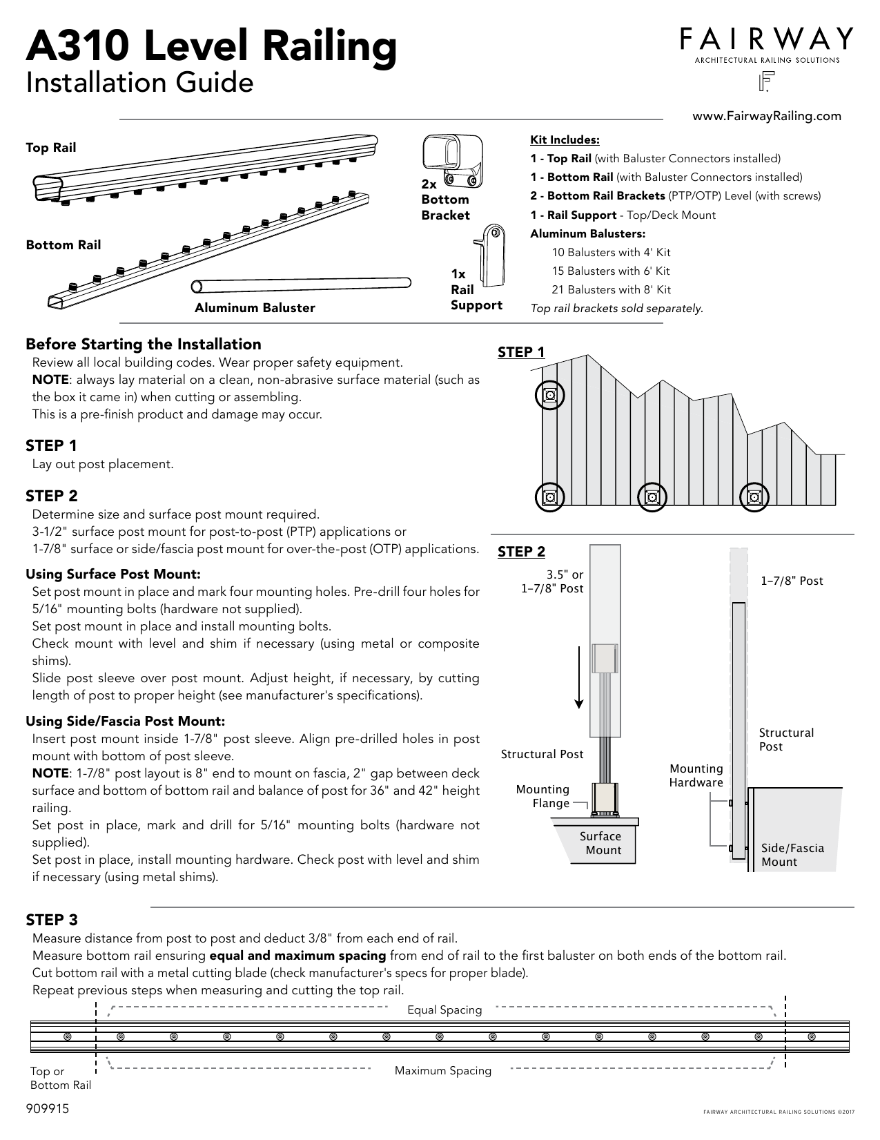 A310 Level Railing Fairway Architectural Railing Solutions Manualzz