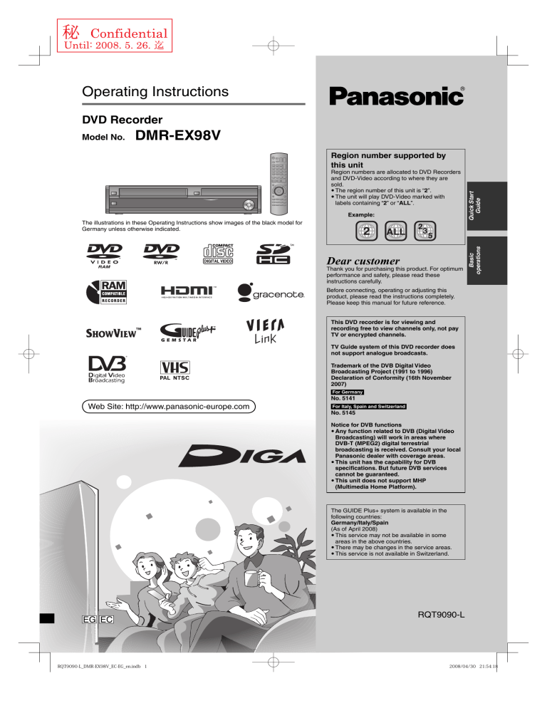 Panasonic Dmrex98v Operating Instructions Manualzz