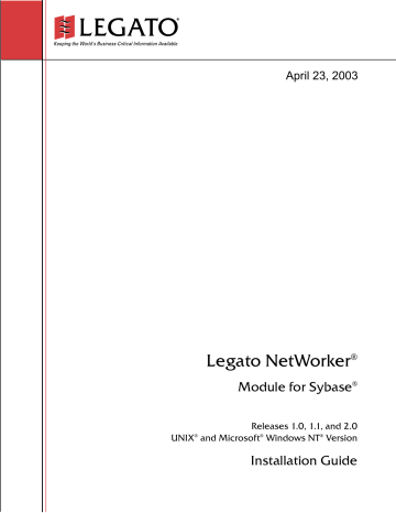 Legato NetWorker Module for Sybase Installation Guide | Manualzz