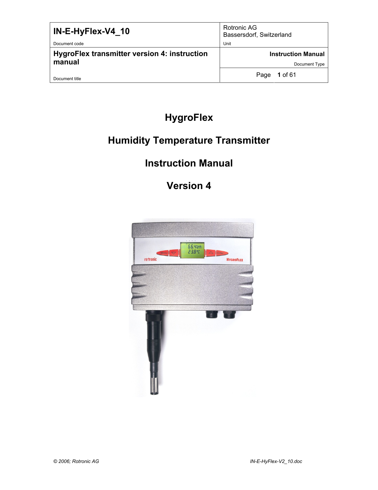 Rotronic HygroFlex HTS Owner's Manual | Manualzz