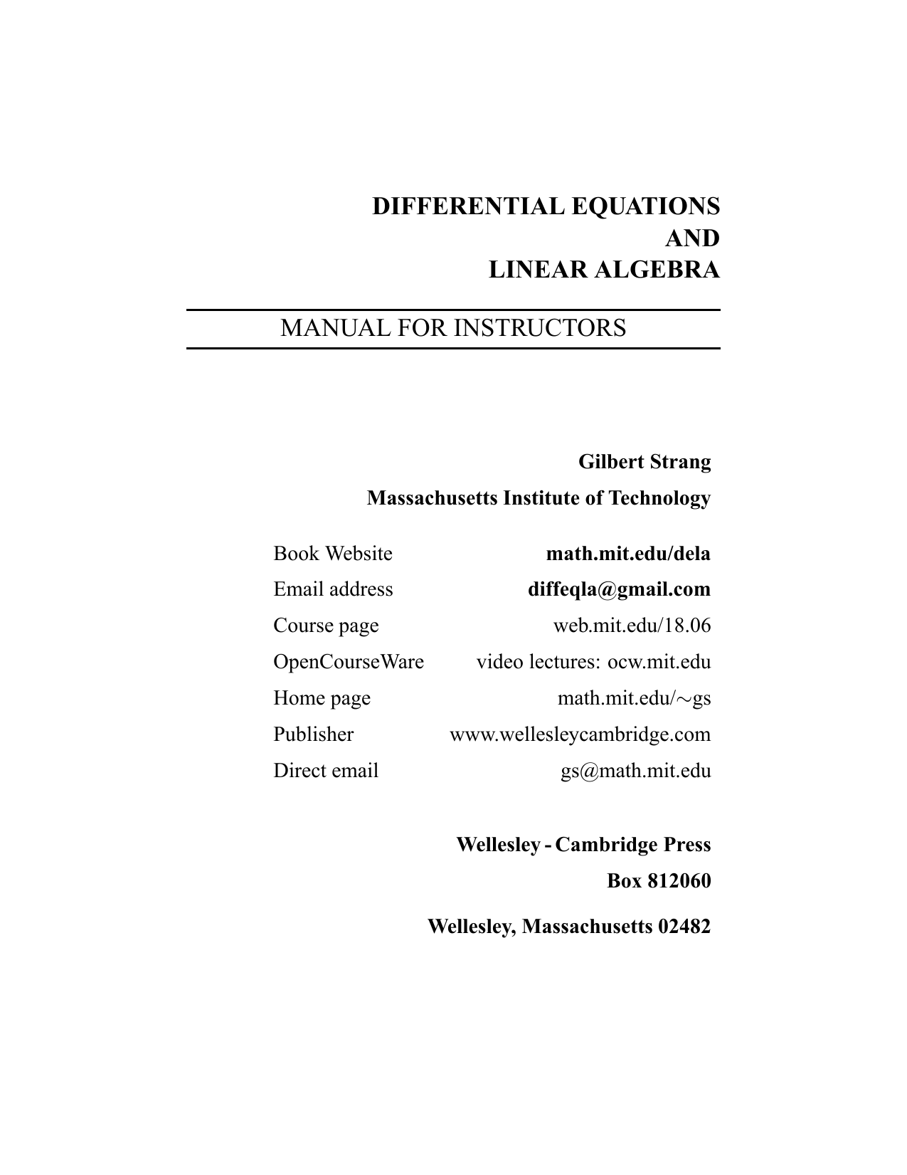 Differential Equations And Linear Algebra Manual Manualzz