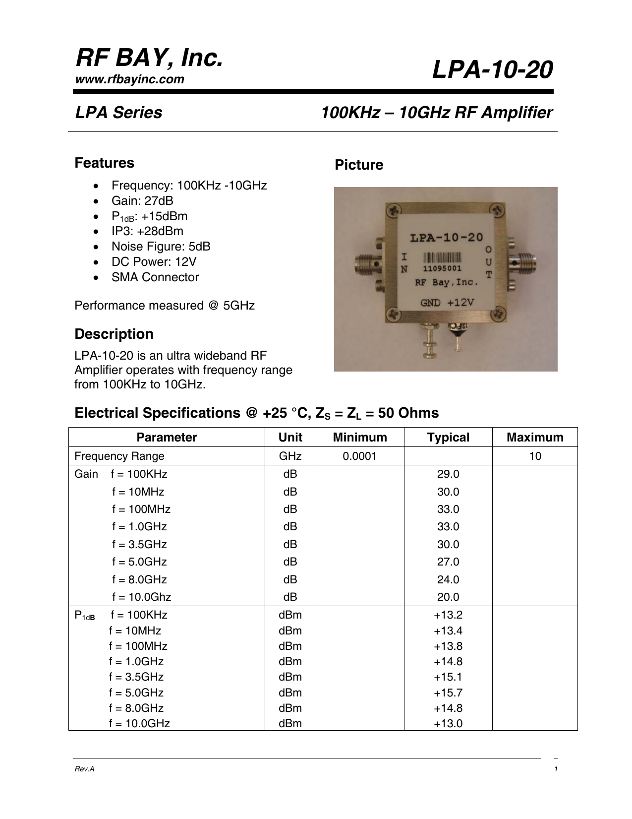 SMA LPA-10-10 New 100MHz-10GHz Wideband RF Amplifier 