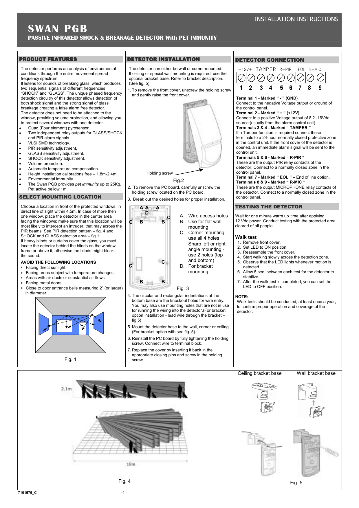 Crow SWAN PGB PIR, Shock And Glass Break Detector Installation.