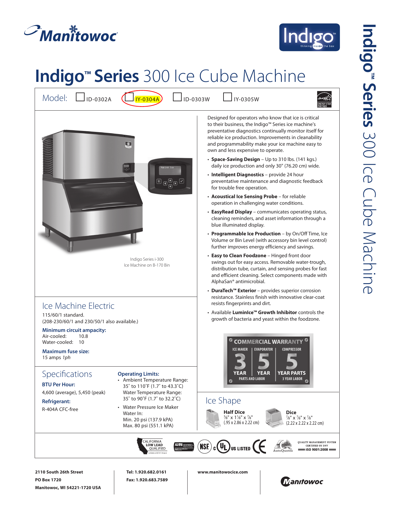 manitowoc indigo series 300