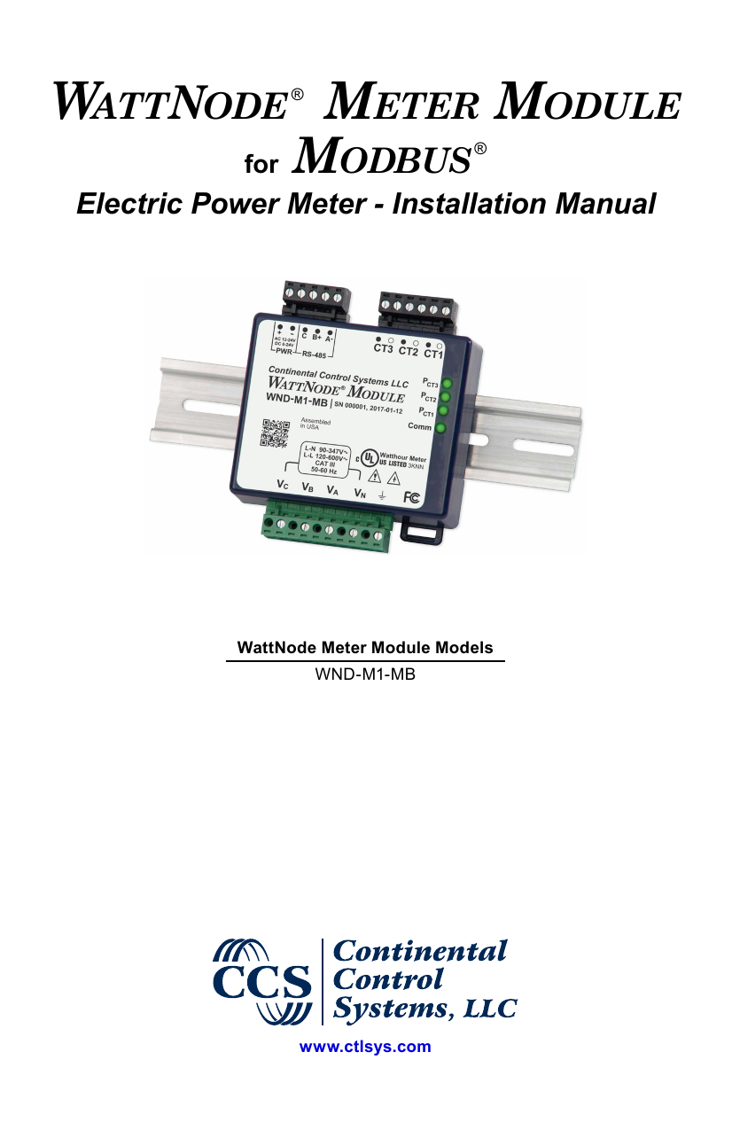 WattNode Meter Module Modbus - Continental Control Systems | Manualzz