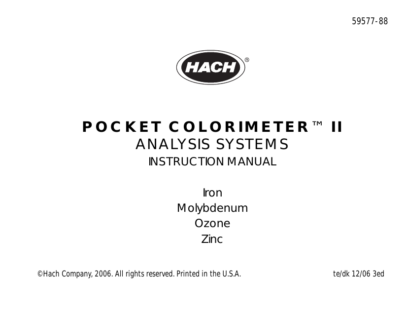 Hach POCKET COLORIMETER II Instruction manual Manualzz