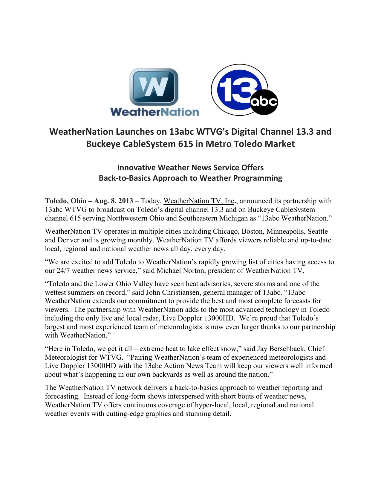 Weathernation Launches On 13abc Wtvg S Digital Channel 13 3 Manualzz