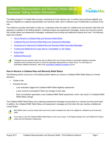 Collateral Rep And Warranty Relief With An Appraisal Manualzz