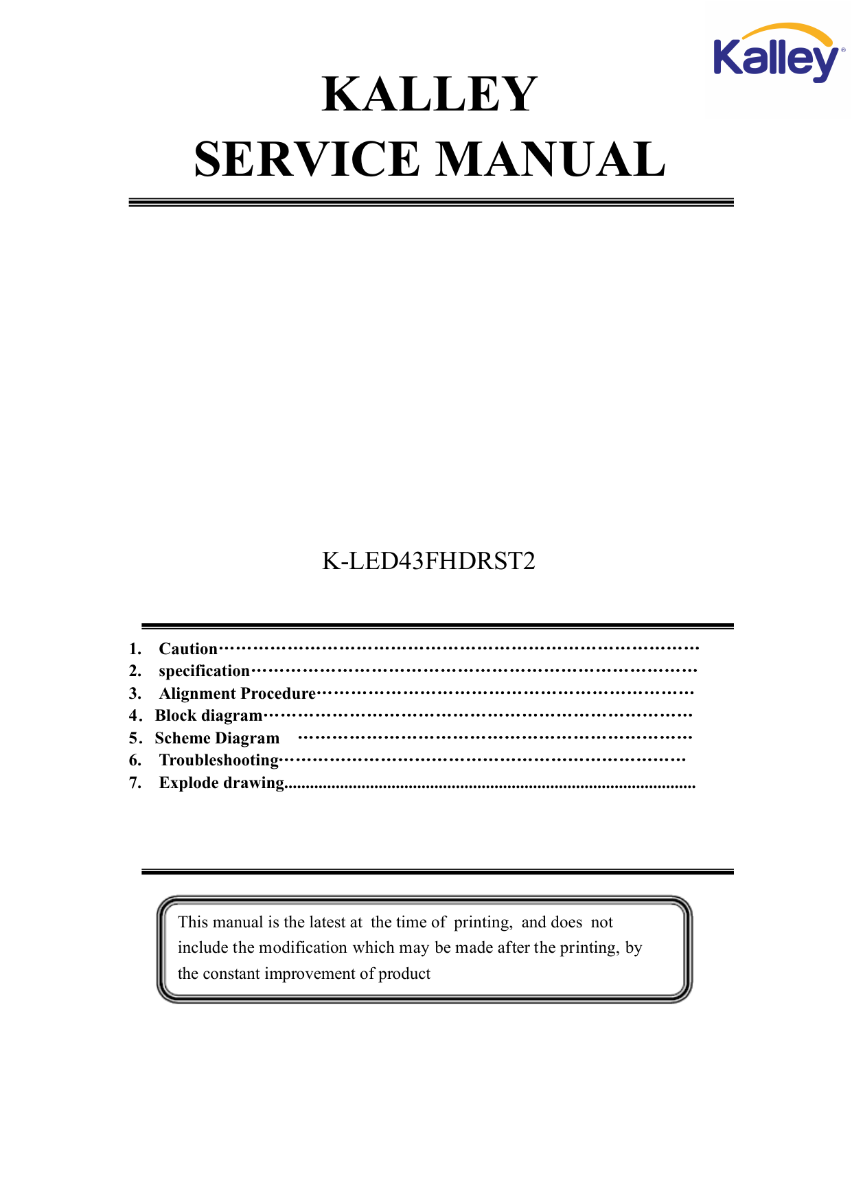 KALLEY SERVICE MANUAL | manualzz.com .