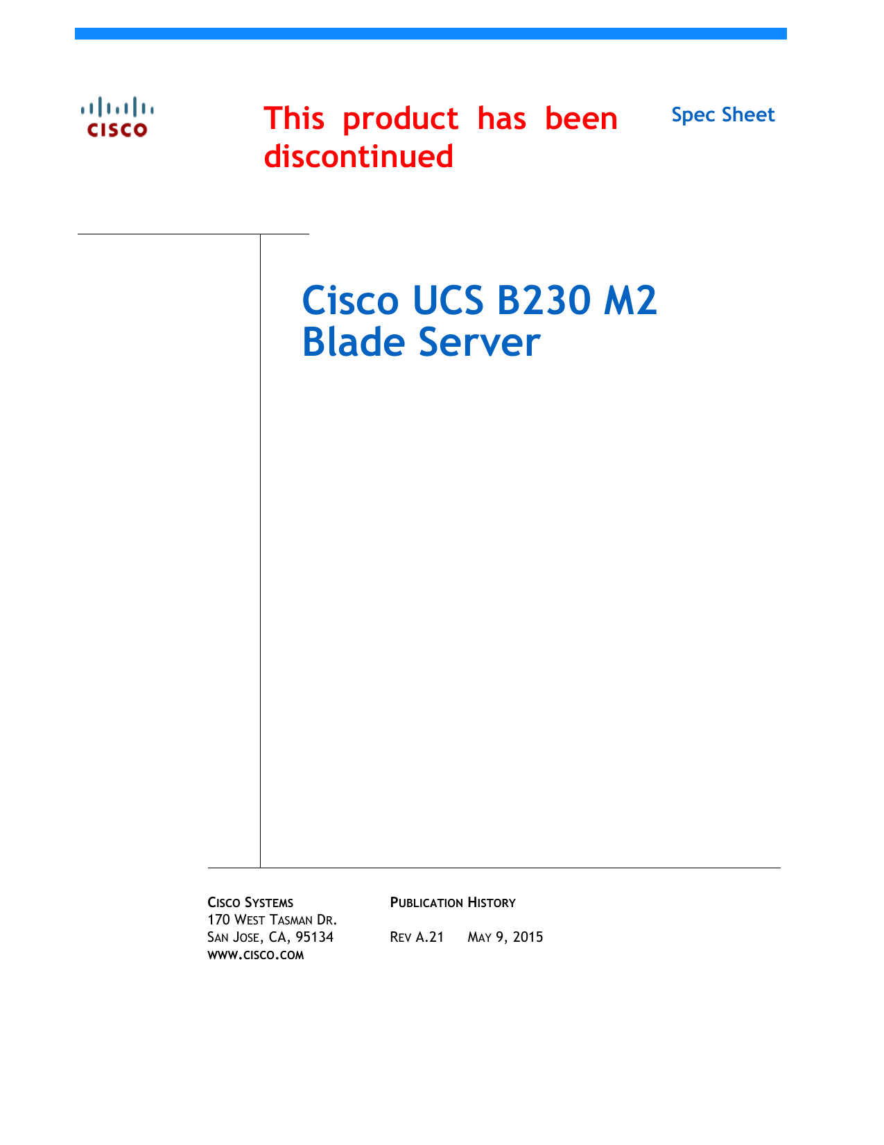 Cisco UCS B230 M2 Blade Server Spec Sheet | Manualzz